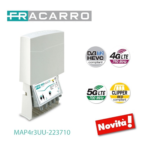 Amplificatore Antenna 2 UHF+3+DAB 26/28dB 5G 2 Uscite MAP3R3UU
